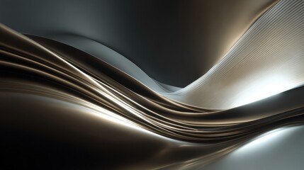 Abstract flowing curves in metallic silver and black tones