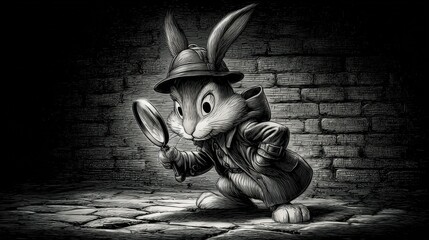 Detective Rabbit Investigating Clues in Mysterious Setting