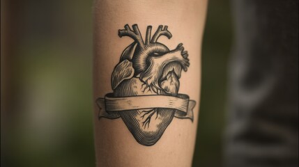 Detailed Anatomical Heart Tattoo Design on Human Skin