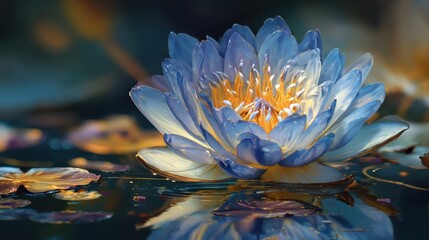Beautiful water lily blossom with vibrant colors and soft light