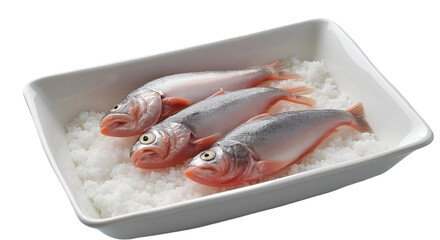 Three Fish on White Salt in White Tray