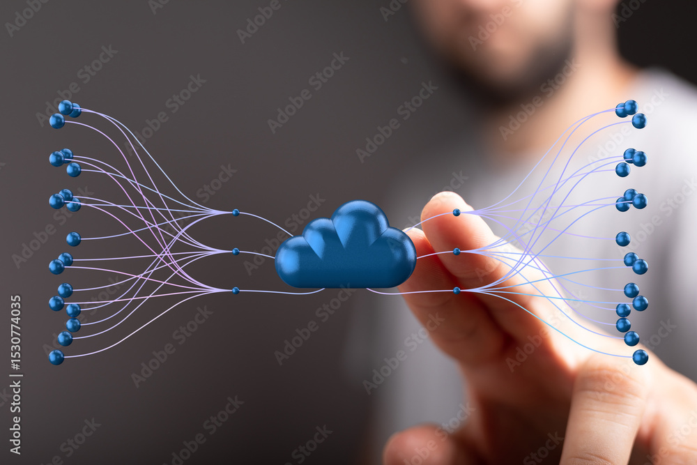 Poster secure cloud network. global data connectivity & accessibility. modern technology.