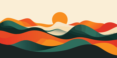 Abstract Landscape with Mountains and Sun