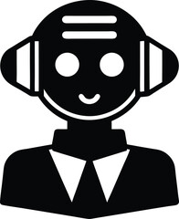Abstract Robotic Assistant Head with Chat Indicator Vector Silhouette illustration