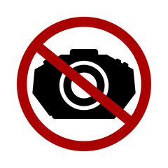 Sign prohibiting photography on white background. Vector illustration.