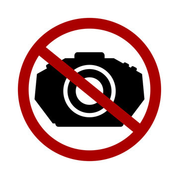 Sign prohibiting photography on white background. Vector illustration.