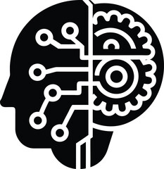Brain with Gear Inside Chatbot Head AI Intelligence Vector Silhouette illustration