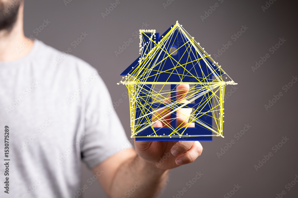 Poster modern home automation, connected devices, iot. secure and efficient living.