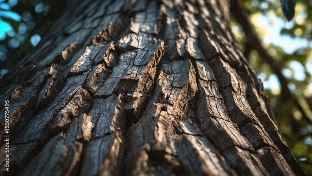 Aufkleber close-up of tree bark texture background displaying natural wood patterns and a rough, grainy surfac