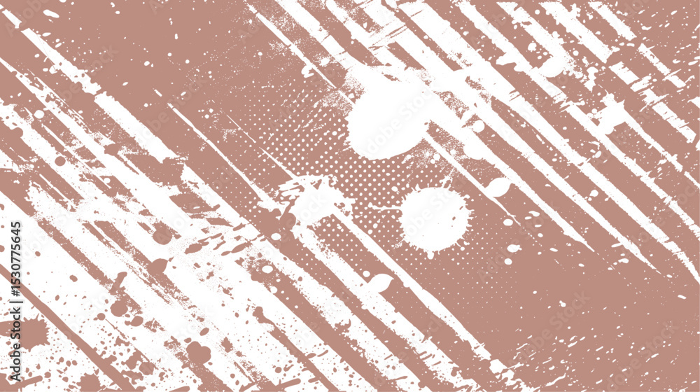 Poster abstract grunge background design with white diagonal lines splatters and dotted elements on a rusti