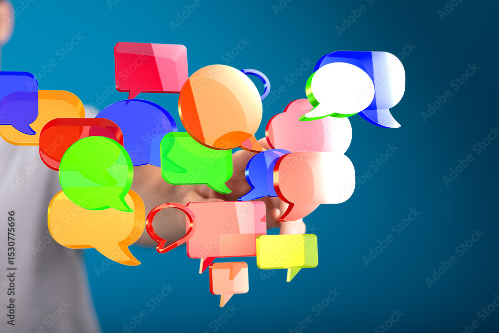 Poster Abstract image of colorful speech bubbles. Perfect for communication, social media, and networking concepts.