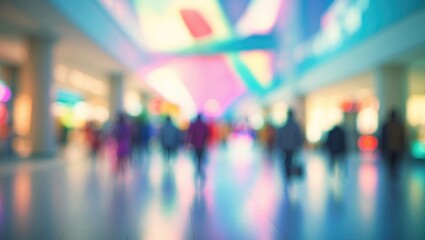 BLURRED OFFICE BACKGROUND, OPEN SPACE HALL INTERIOR, MODERN OPEN SPACE, COMMERCIAL HALL WAY, BACKDROP FOR MARKET OR SUPERMARKET