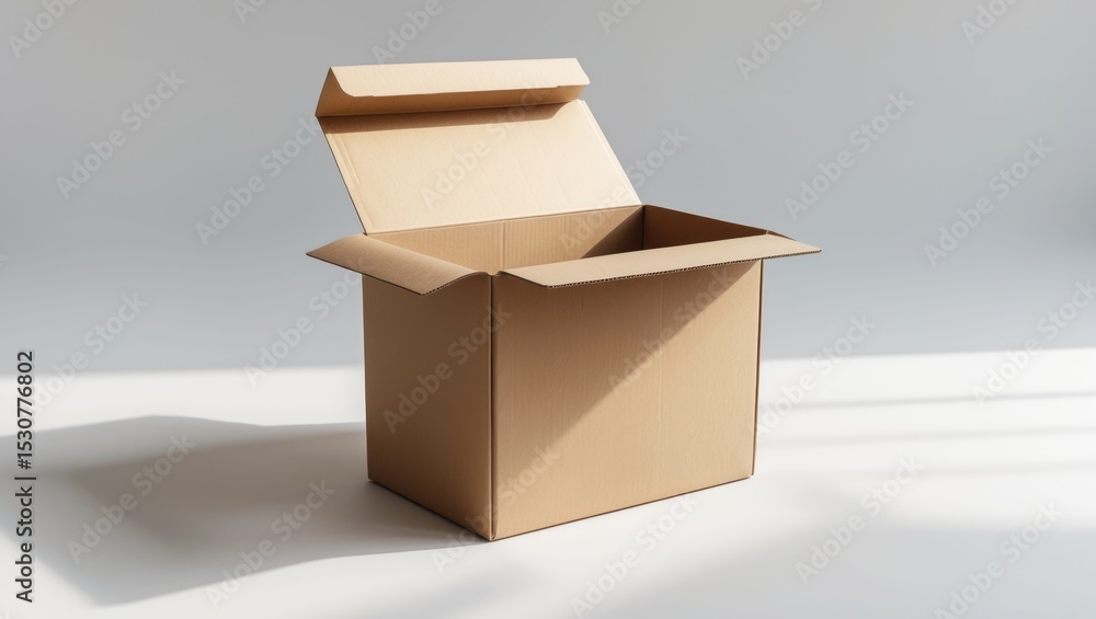 Poster close-up of an open cardboard box viewed from the side.