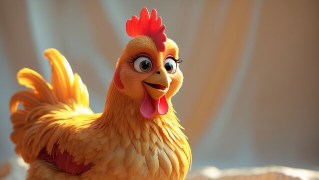 A cartoon chicken depicted in an animated style.