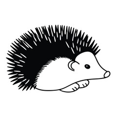 Cartoon hedgehog with black quills and a snout is outlined against white