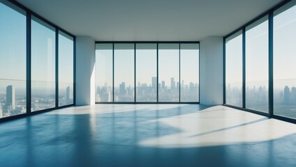 Bright office interior with abundant natural light and modern furnishings.