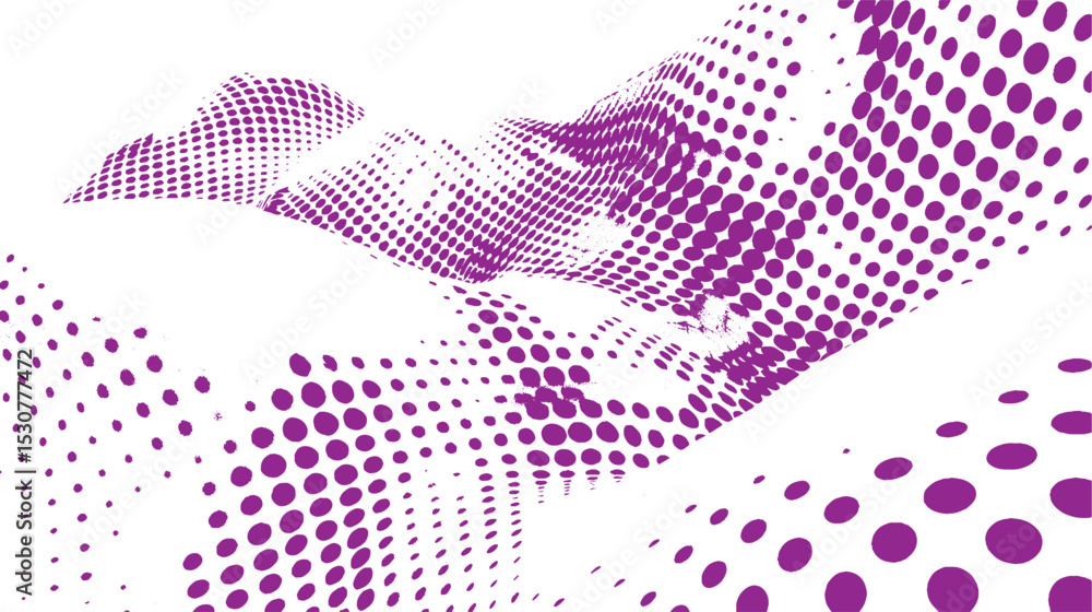 Poster abstract purple halftone design with curved shapes and dots in a dynamic perspective suitable for ba