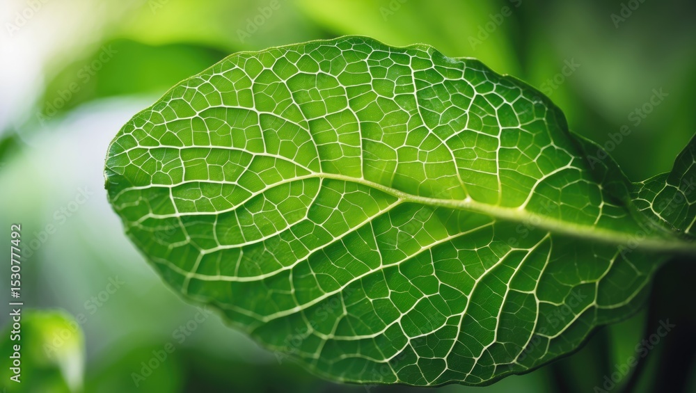 Poster a close-up of a vibrant green leaf shows detailed vein patterns, creating geometric shapes with a de