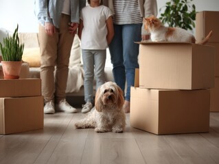 Obraz na płótnie Canvas Family moving into a new home with pets