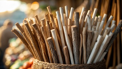 Chinese yam displayed on a market stall.