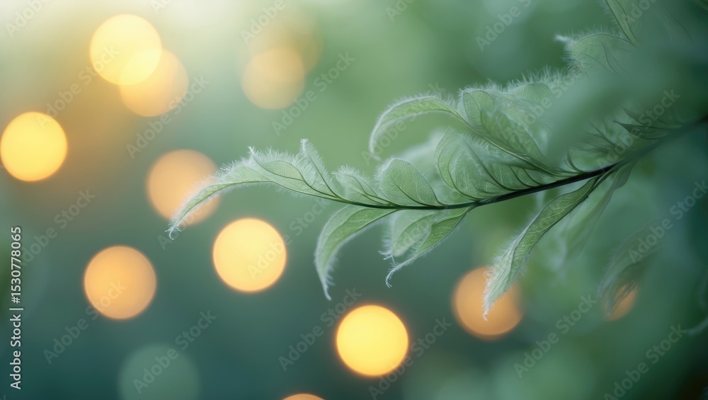 Poster close-up of a christmas tree branch with soft bokeh from holiday lights in the background, creating 