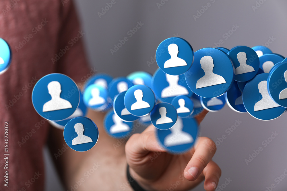 Aufkleber image of a person interacting with a digital network of people, representing social media, online co