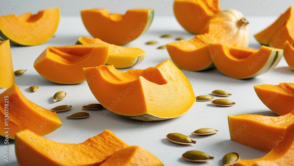 Poster butternut squash slice isolated on white background showcasing full depth of field.