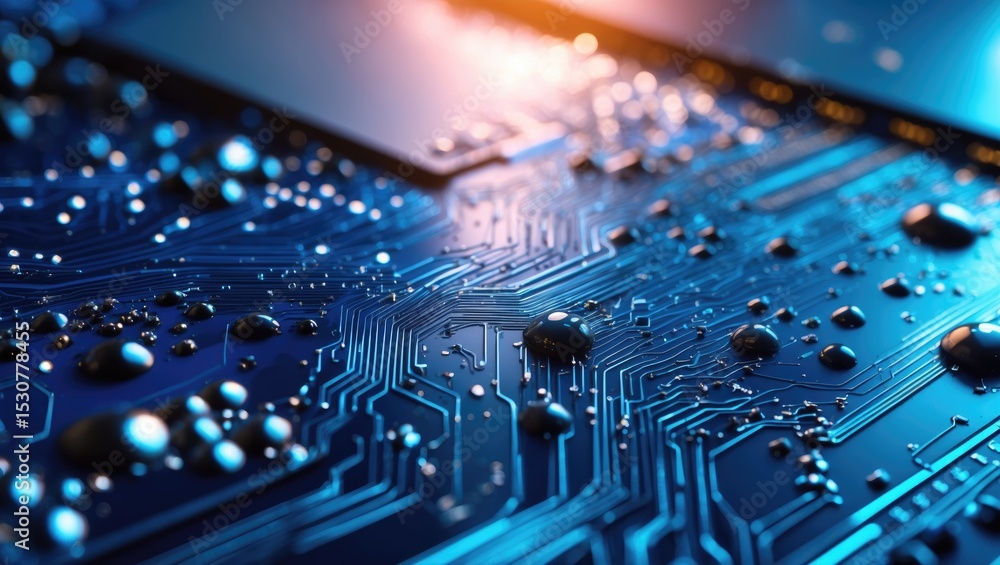Poster close-up of circuit and computer motherboard on a high-tech background.