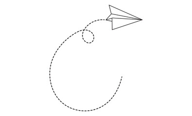 Paper Airplane Dashed Flight Path Icon – Minimal Vector Design