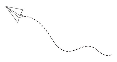 Paper Airplane Dashed Flight Path Icon &ndash; Minimal Vector Design