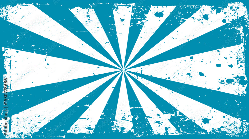 Poster abstract retro sunburst design in turquoise blue and white with grunge texture decorative element su