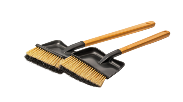 Dual cleaning tools with bamboo handles designed for efficient dust collection and easy handling during chores