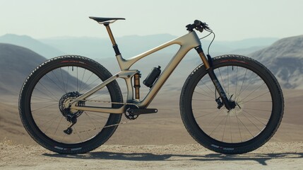 Gold-toned mountain bike on desert landscape