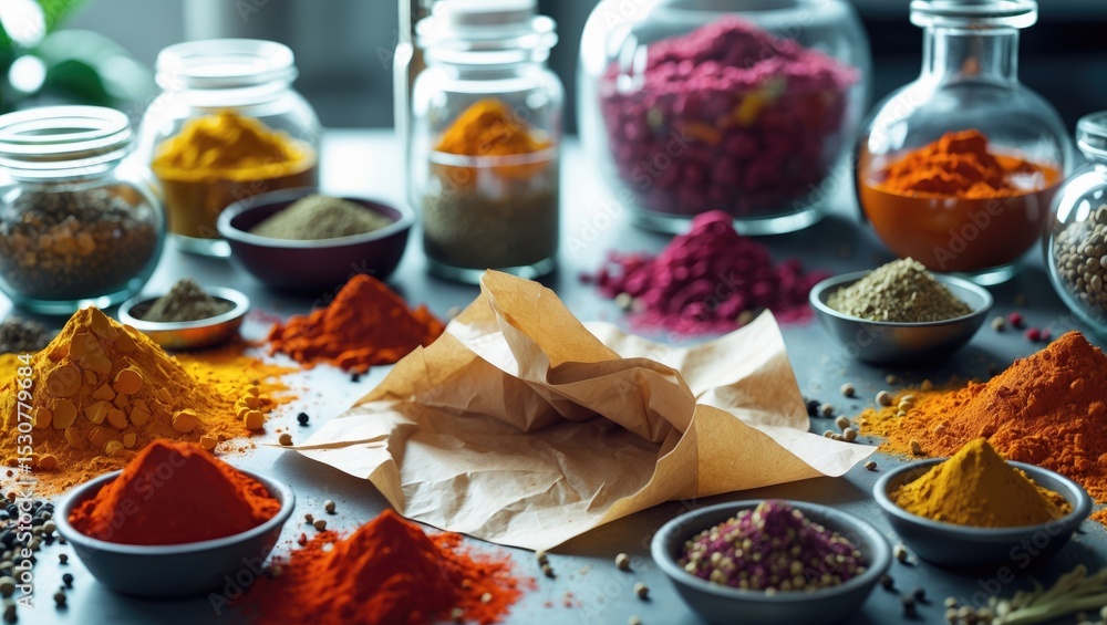 Poster blank paper with spices in the background image featuring blank paper accompanied by spices in the b