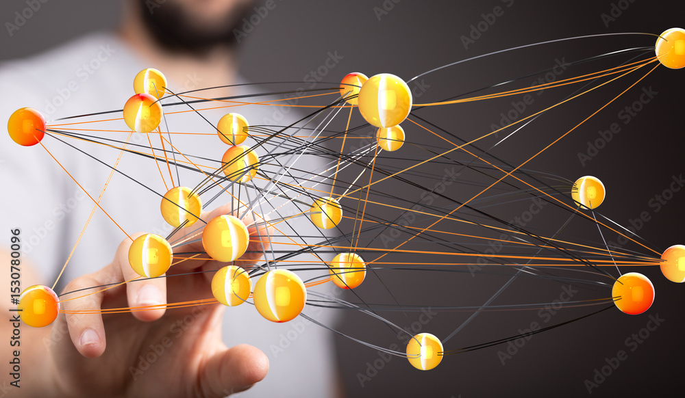 Poster Abstract image of interconnected nodes, representing global networking, data connections, and digital technology.