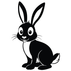 Fototapeta premium Black and white rabbit sits attentively with long ears and a curious expression