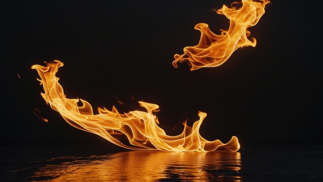 Abstract flames collection isolated on black background. Flames on black background. Illustration of burning effect texture. Graphic design. Bonfire. Flames at night. Flame effect with burning fire.
