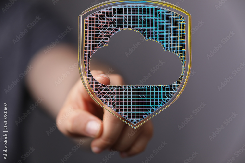 Poster Safeguarding your data with advanced cloud security measures.  Enhanced protection and reliable storage.