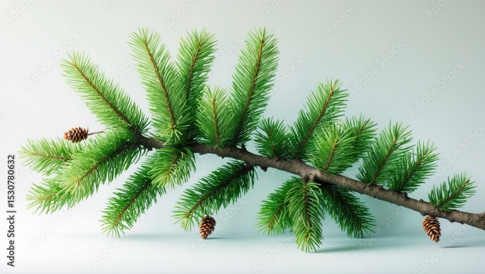 Poster close-up of a branch of fir-tree isolated on a white background.
