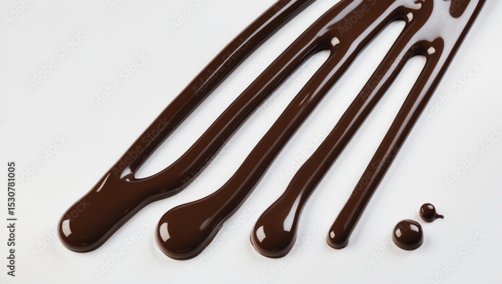 Poster chocolate caramel sauce ripple on a plain white background with a smooth and glossy texture.