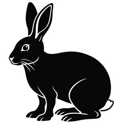 Elegant black rabbit silhouette gazes attentively with long ears in format