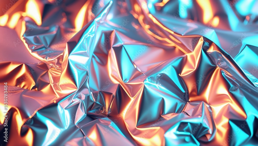 Poster close-up of crumpled foil with an abstract metallic paper pattern.