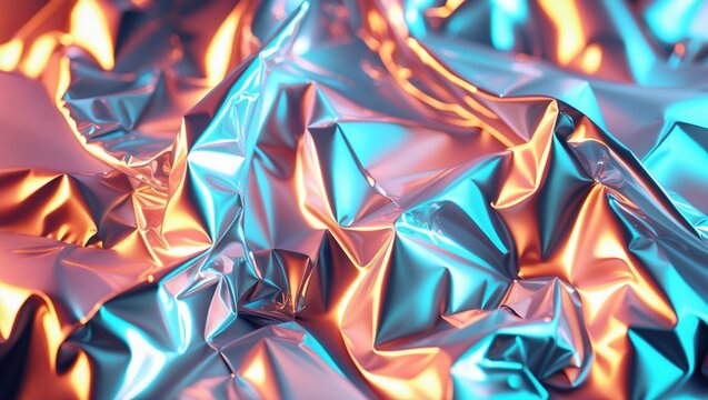 Close-up of crumpled foil with an abstract metallic paper pattern.