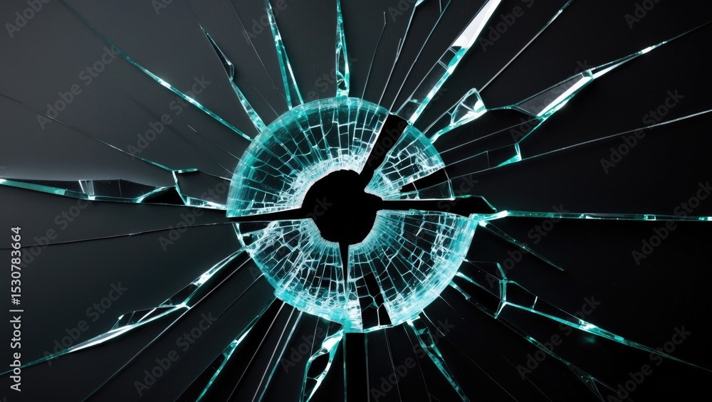 Poster fragmented cracks in glass with fracture effect texture, isolated abstract background.