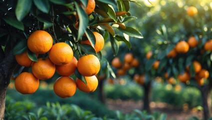 Close-up of tangerine trees in the garden, with selective focus.