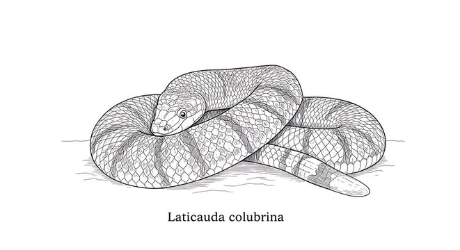 Detailed Line Drawing of a Colubrid Snake