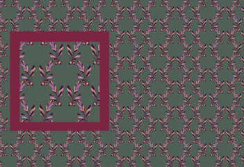 Botanical foliage green pattern wallpaper. Striped burgundy autumn leaves illustration