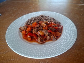 beef stew with vegetables and buckwheat
