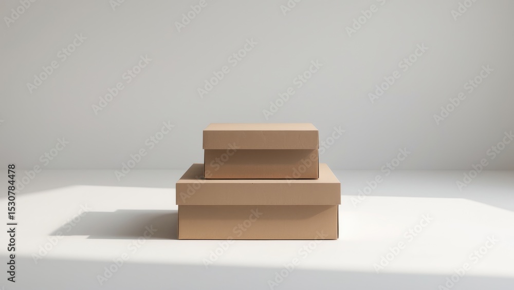 Poster brown carton package, a cardboard box used for shipping and delivery, isolated on a white background