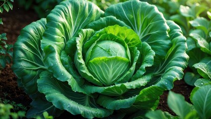 Obraz premium Cabbage plants appear fresh in the morning.